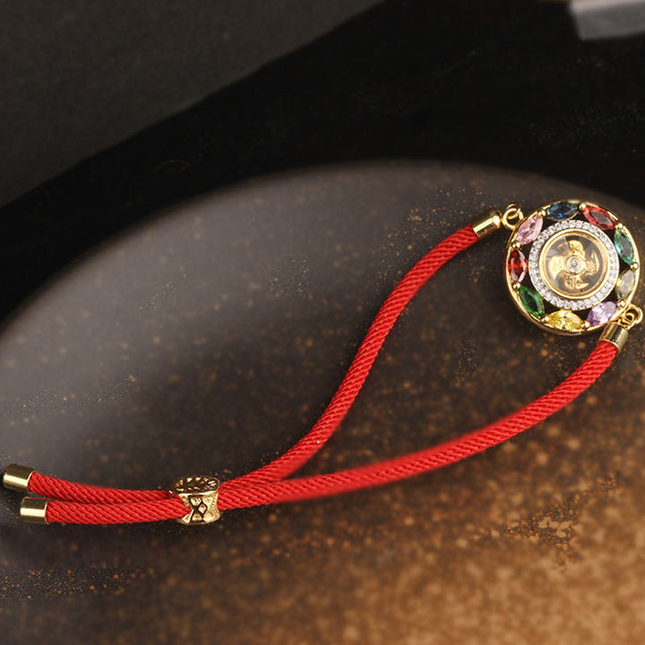Buddha Stones Zircone colorato Rame Ricchezza Fortuna Rotazione Bracciale Collana Pendente