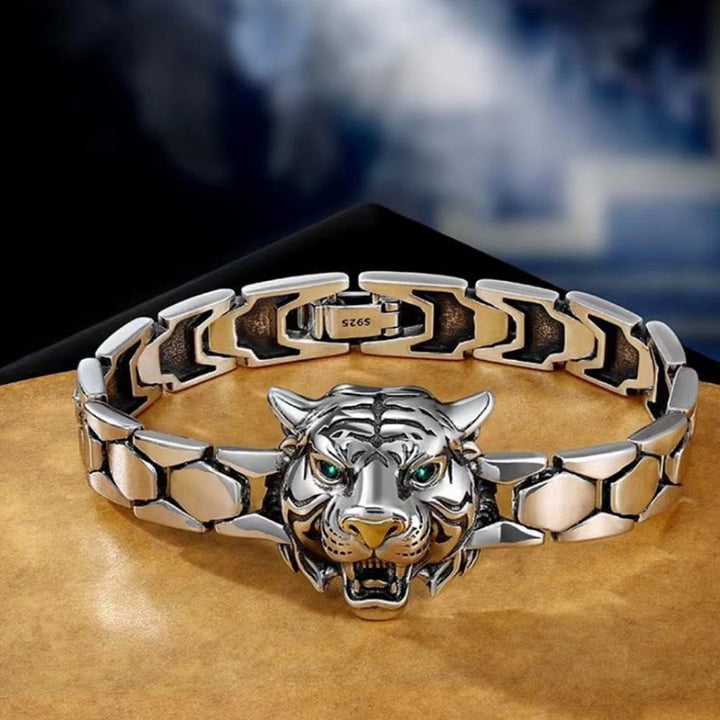 Braccialetto curativo con motivo a testa di tigre in Buddha Stones