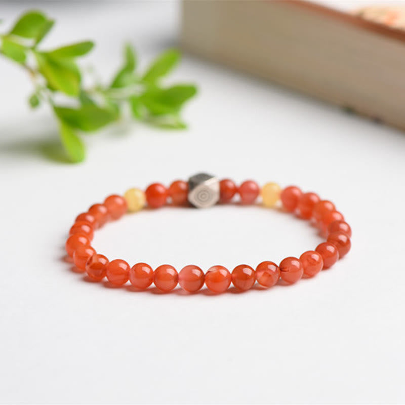 Buddha Stones 925 Sterling Silver Zodiaco Cinese Buddha Natale Amuleto Agata Rossa Ambra Bracciale Autoaccettazione
