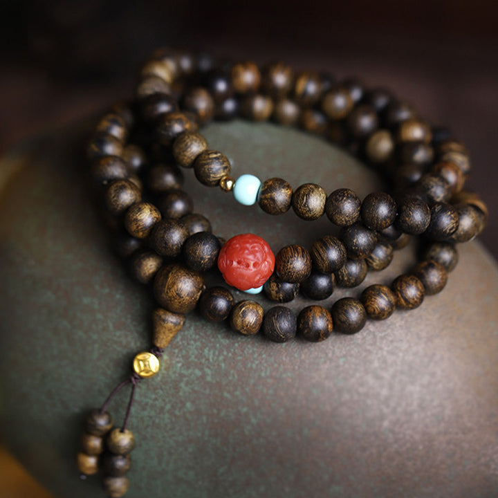 Buddha Stones 108 Mala Beads Agarwood Agata rossa Turchese Braccialetto di meditazione della pace