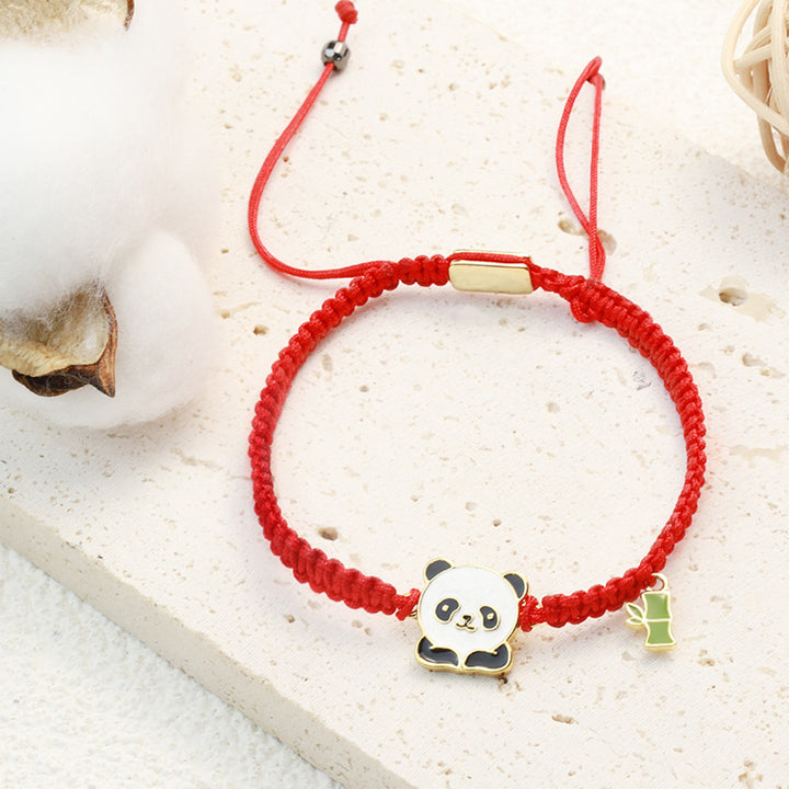 Braccialetto portafortuna rosso in bambù con panda fatto a mano in tibetano con Buddha Stones