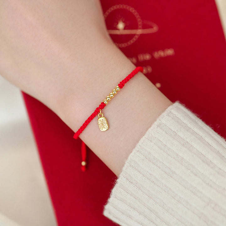 Braccialetto di corda con ciondolo a forma di carattere Fu fatto a mano con Buddha Stones