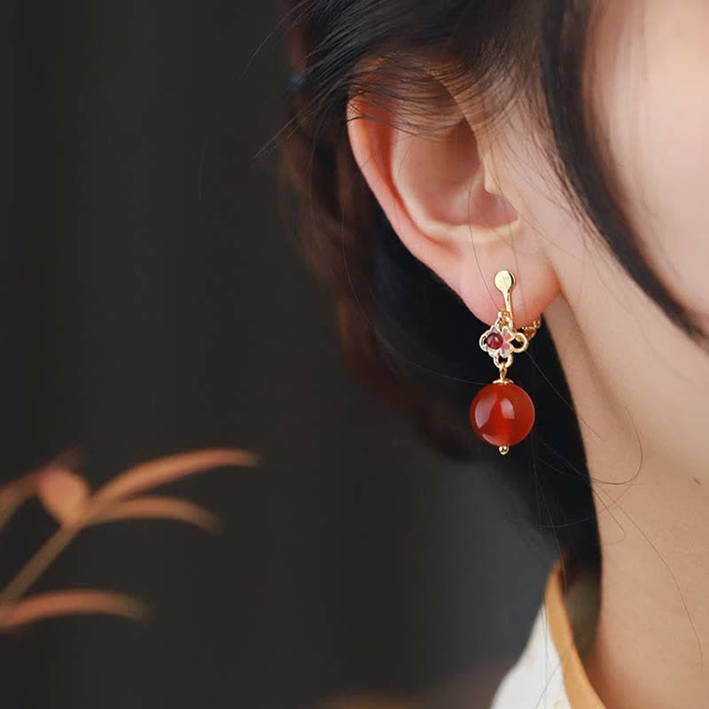 Orecchini Buddha Stones in argento sterling 925 con perline di fiori di agata rossa e fiducia