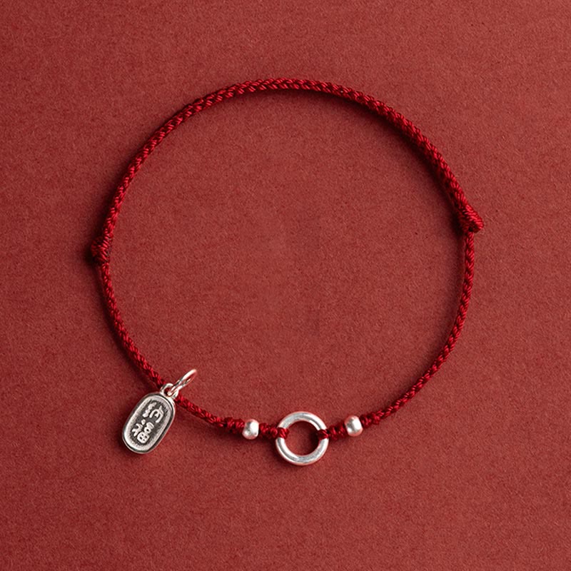 Braccialetto in corda rossa con fibbia in argento sterling 925 Buddha Stones Lucky Fortune Peace Joy Lotus Peace