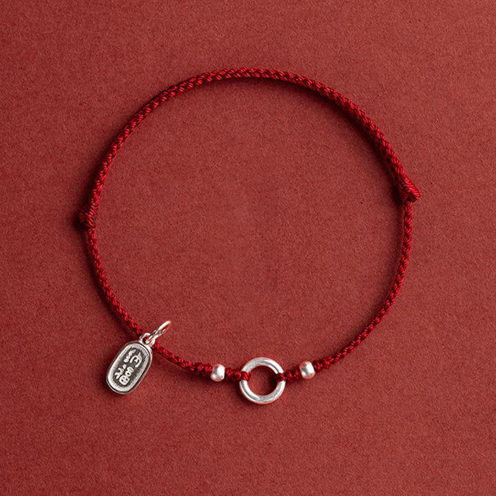 Braccialetto in corda rossa con fibbia in argento sterling 925 Buddha Stones Lucky Fortune Peace Joy Lotus Peace