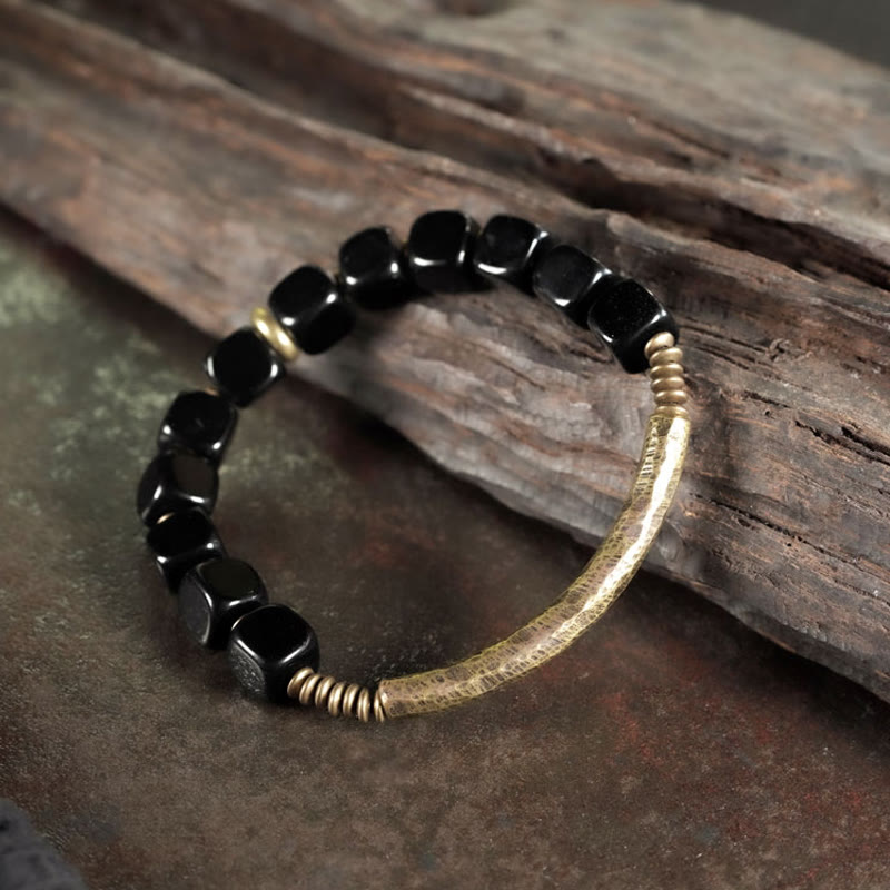 Braccialetto di coppia Buddha Stones Black Obsidian Crystal Copper Strength - image 8