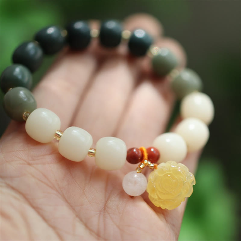 Bracciale Buddha Stones Gradient Bodhi Seed Ambra Lotus Peace