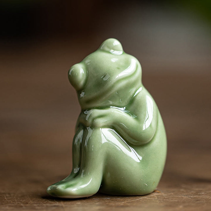 Buddha Stones Mini Piccolo Meditazione Loto Riposo Rana Ceramica Ricchezza Fortuna Casa Tè Animale Domestico Figurina Decorazione