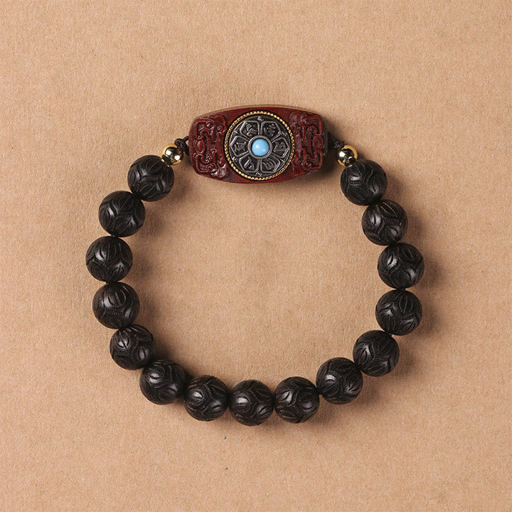 Braccialetto rilassante Om Mani Padme Hum in legno di sandalo verde e legno di ebano e sandalo Buddha Stones
