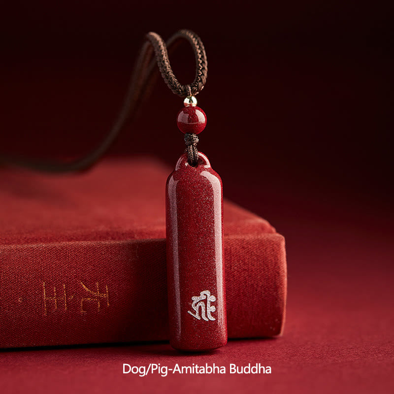 Collana con ciondolo con corda di protezione dell'amuleto del cinabro del Buddha dello zodiaco cinese - Marrone - Cane/Maiale-Buddha Amitabha - image 17