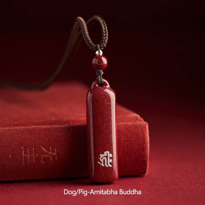 Collana con ciondolo con corda di protezione dell'amuleto del cinabro del Buddha dello zodiaco cinese - Marrone - Cane/Maiale-Buddha Amitabha - image 17