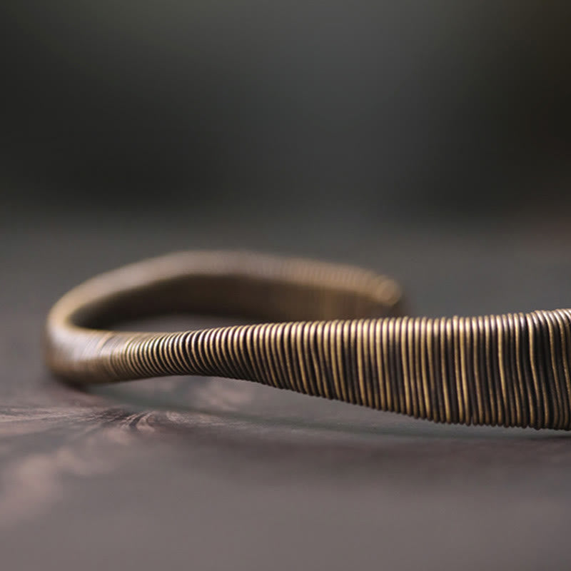 Bracciale regolabile con polsino in ottone e rame, con design semplice, per fortuna e ricchezza, Buddha Stones - image 4