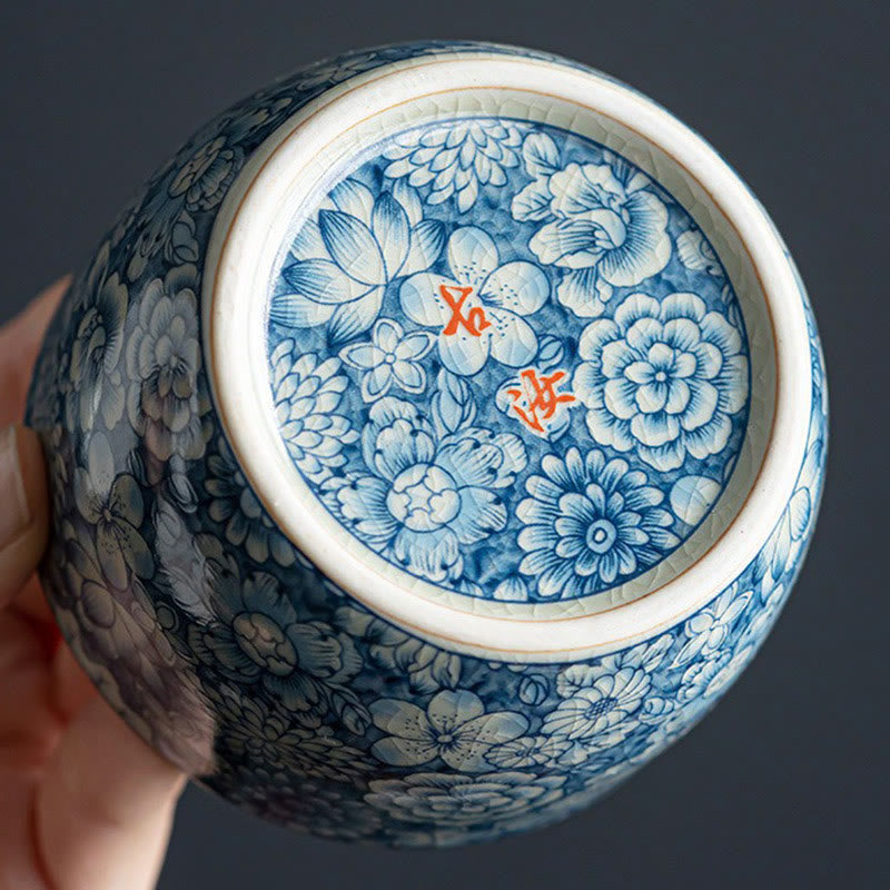Buddha Stones, loto blu, fiore di pesco, crisantemo, design, tazza da tè in ceramica, tazze da tè Kung Fu