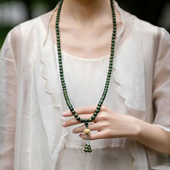 Braccialetto positivo Buddha Stones 108 Mala Beads Sandalo verde Bosso Lotus