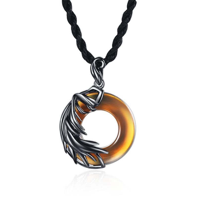 Collana con ciondolo rotondo da meditazione in ossidiana e calcedonio Buddha Stones