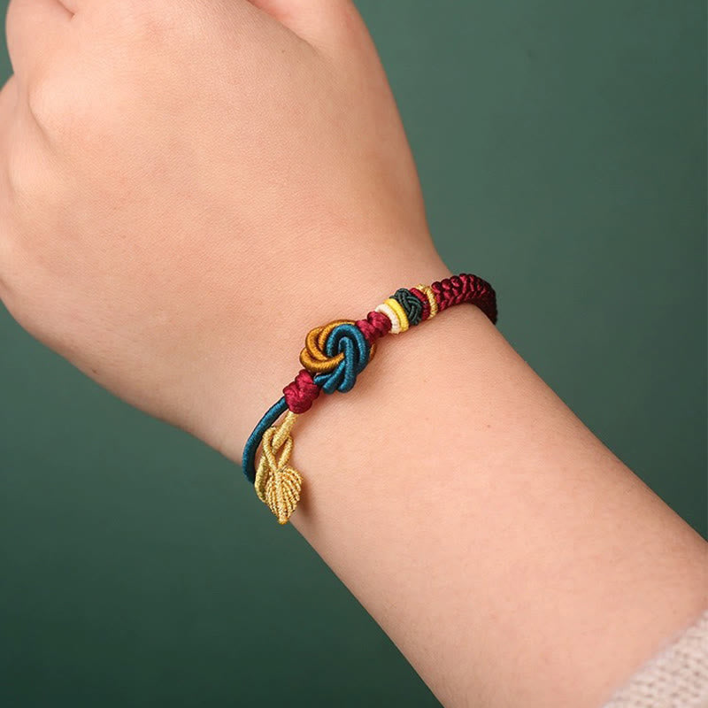 Braccialetto di corda della fortuna con nodo foglia mandala tibetano fatto a mano con Buddha Stones - image 8