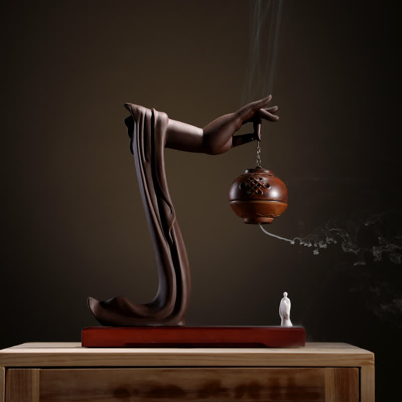 Decorazione bruciatore di incenso in ceramica con benedizione del loto tibetano