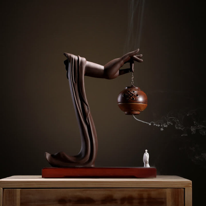 Decorazione bruciatore di incenso in ceramica con benedizione del loto tibetano