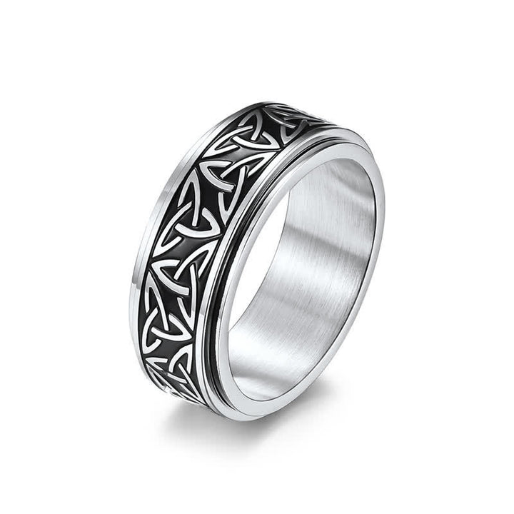 Anello girevole calmo in acciaio al titanio con nodo triangolare in Buddha Stones