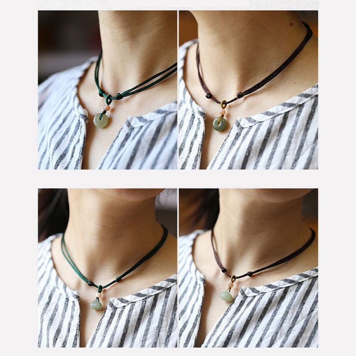 Collana con ciondolo in corda con fibbia della pace in giada rotonda naturale Buddha Stones Lotus Abundance - image 16