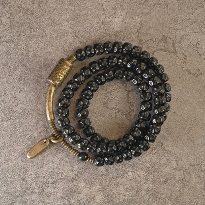 Bracciale triplo giro in ottone e rame con guscio di cocco retrò Buddha Stones - image 5