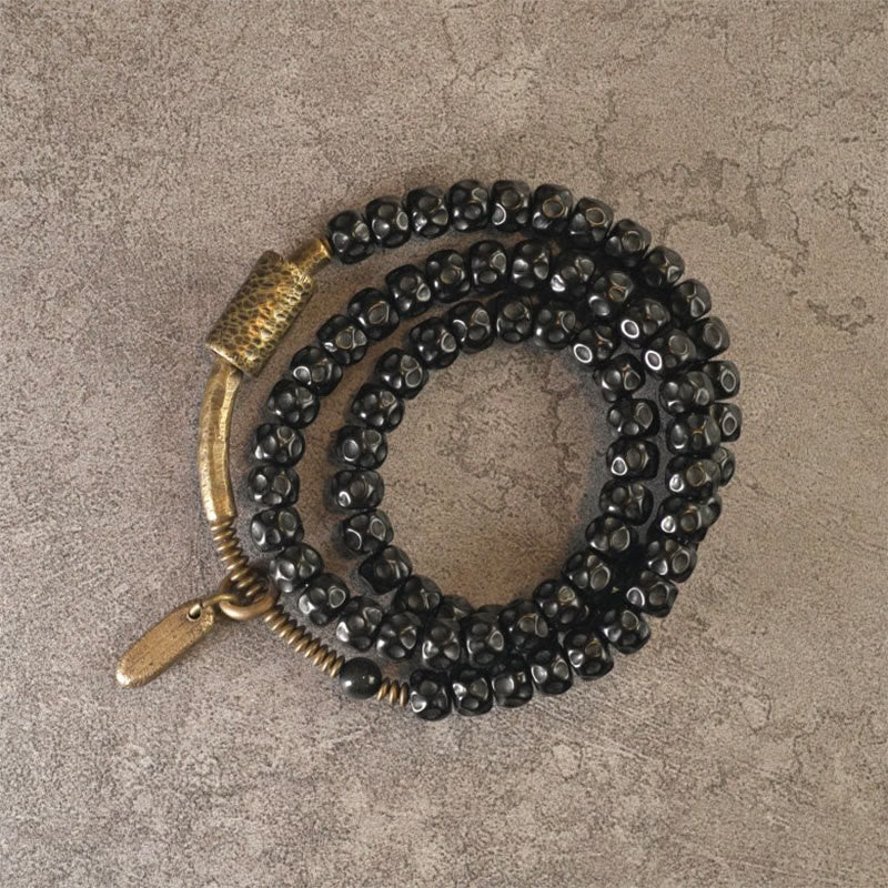 Braccialetto triplo giro Buddha Stones Retro Coconut Shell Copper Happiness