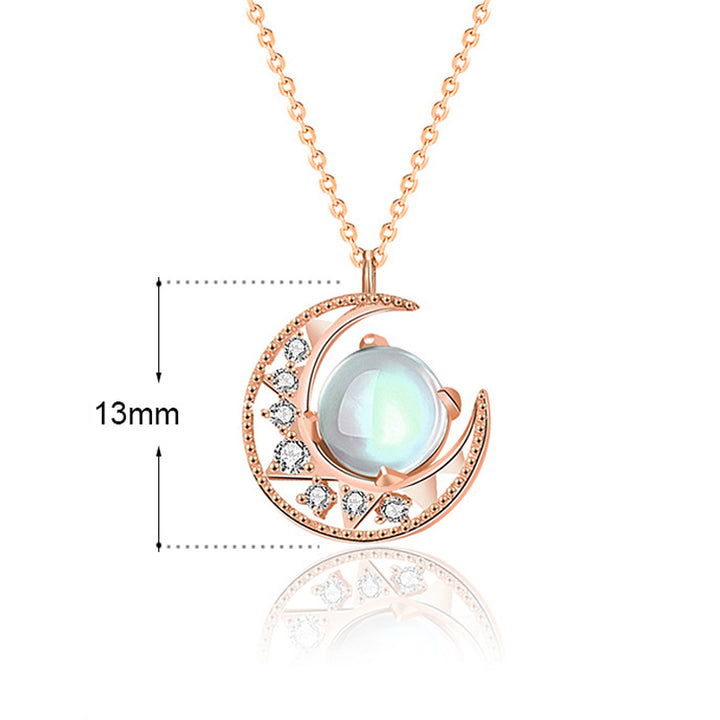 Buddha Stones 925 Sterling Silver Moonstone Moon Pattern Collana con ciondolo d'amore