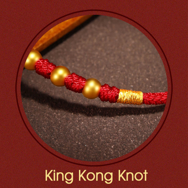 Braccialetto di protezione intrecciato fatto a mano con nodo King Kong, perline d'oro 999 Buddha Stones