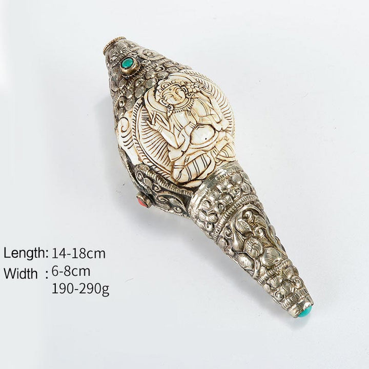 Decorazione positiva della ricchezza della conchiglia del Buddha Shankha incisa a mano tibetana - Avalokitesvara a quattro braccia - image 16