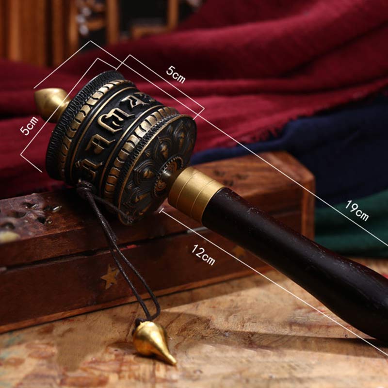 Ruota di preghiera tibetana Sei parole vere Decorazione di meditazione in rame - image 7