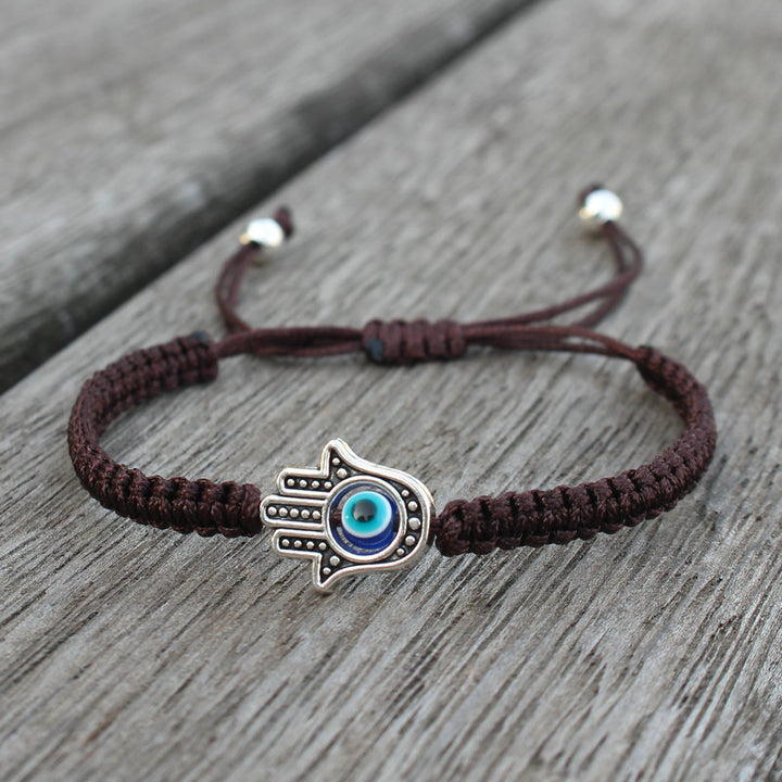 Braccialetto con cordino di protezione e fortuna con simbolo Hamsa fatto a mano con Buddha Stones