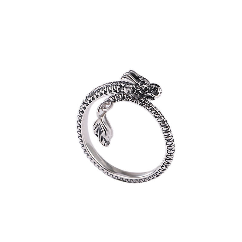 Anello regolabile in argento sterling 925 Buddha Stones, vintage, anno del drago, protezione della fortuna e della forza