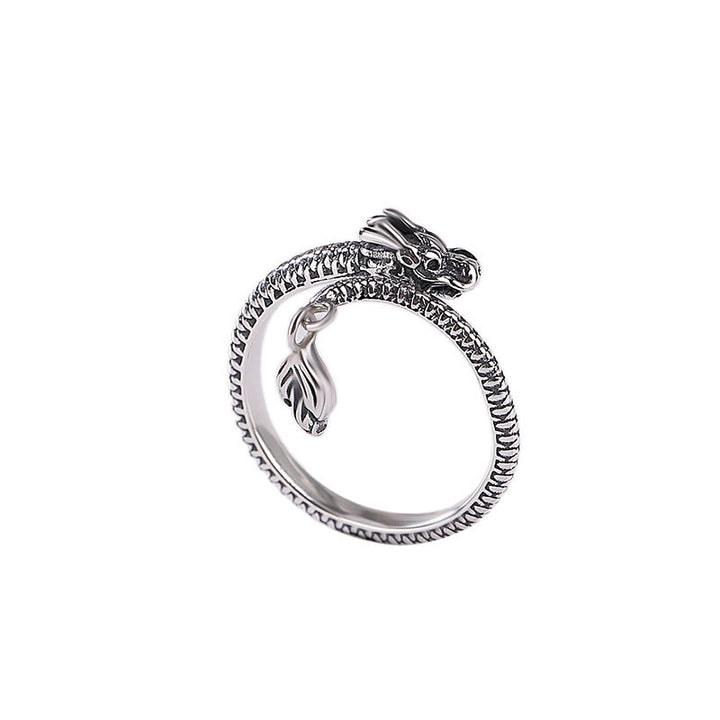 Anello regolabile in argento sterling 925 Buddha Stones, vintage, anno del drago, protezione della fortuna e della forza