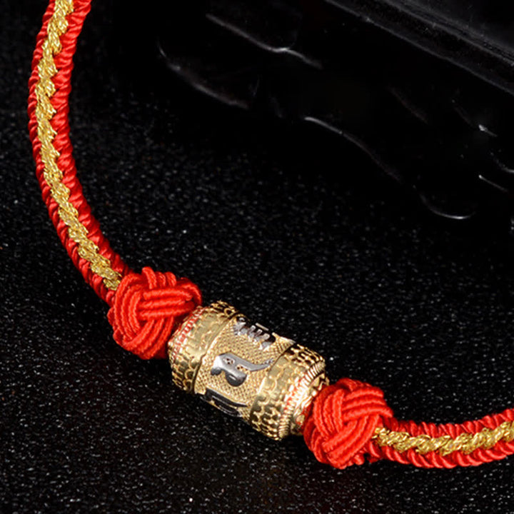 Braccialetto con corda rossa, in argento sterling 925, con ruota di preghiera Om Mani Padme Hum, con Buddha Stones e forza
