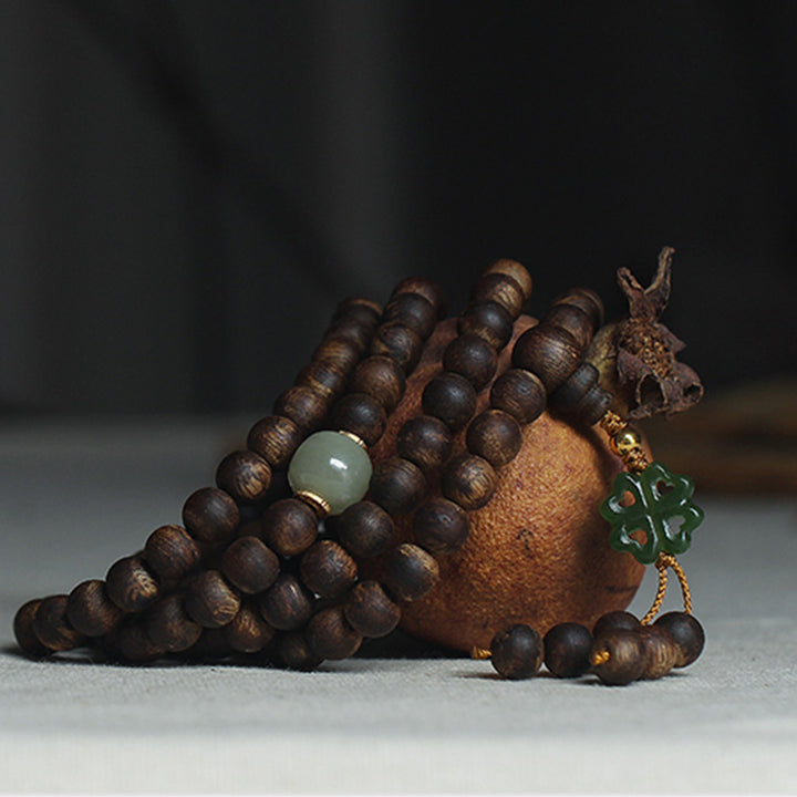 Braccialetto della pace in oro 999 con 108 perle Mala Nha Trang Bai Qinan Agarwood Jade (solo uno in magazzino)