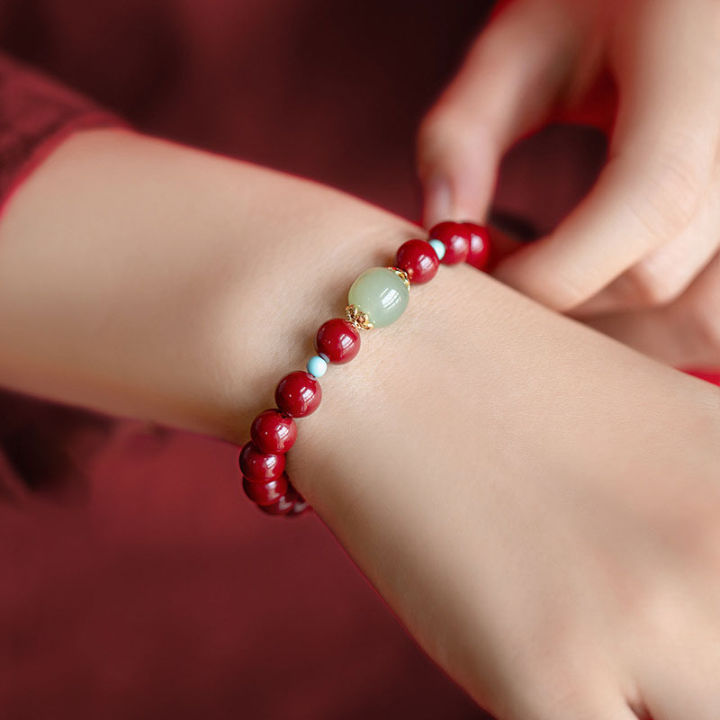 Braccialetto della fortuna Buddha Stones Cinnabar Green Aventurina