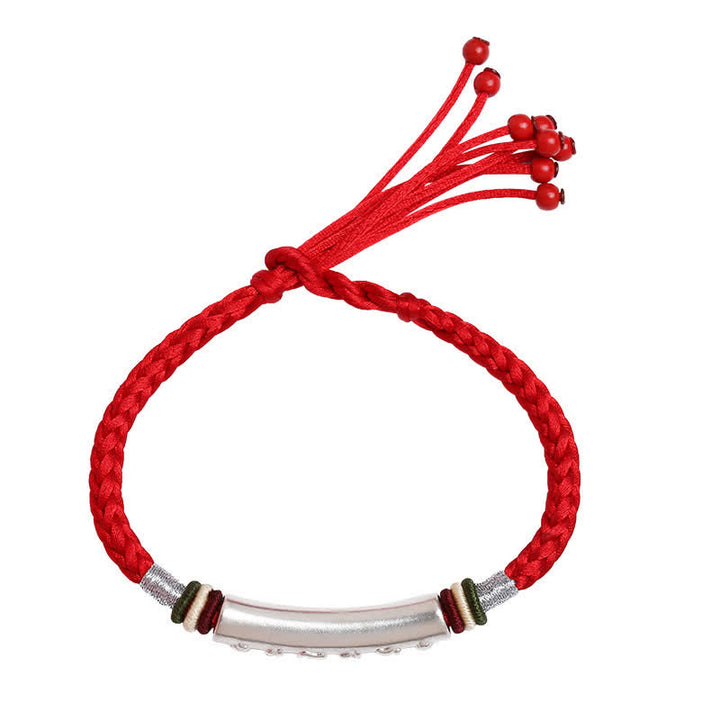 Braccialetto di corda di protezione e forza Om Mani Padme Hum in argento sterling 999 Buddha Stones