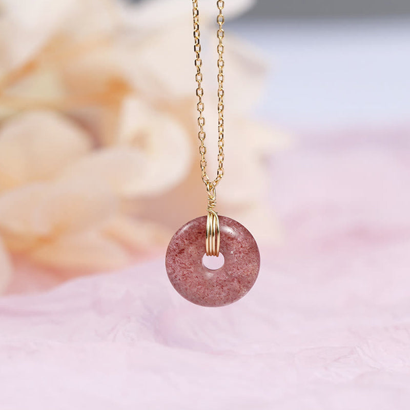 Collana positiva di guarigione al quarzo fragola in argento sterling 925 Buddha Stones