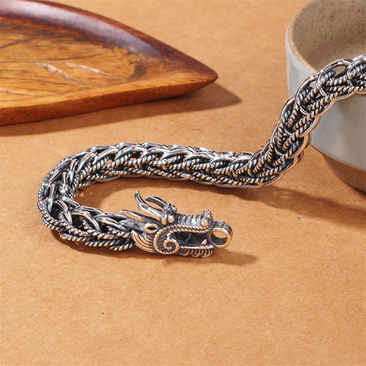 Buddha Stones Braccialetto in argento sterling 925 con drago, forza e successo