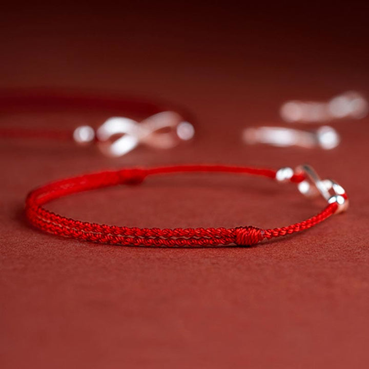 Buddha Stones 925 Sterling Silver Endless Knot Protezione Fortuna Braccialetto Cavigliera Corda Rossa