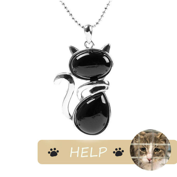 "Save A Cat" Collana con ciondolo amante dei gatti con motivo a gatto carino e protezione in cristallo naturale