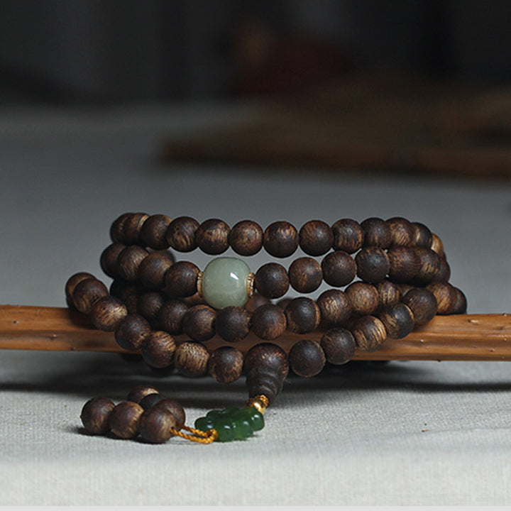Braccialetto della pace in oro 999 con 108 perle Mala Nha Trang Bai Qinan Agarwood Jade (solo uno in magazzino)