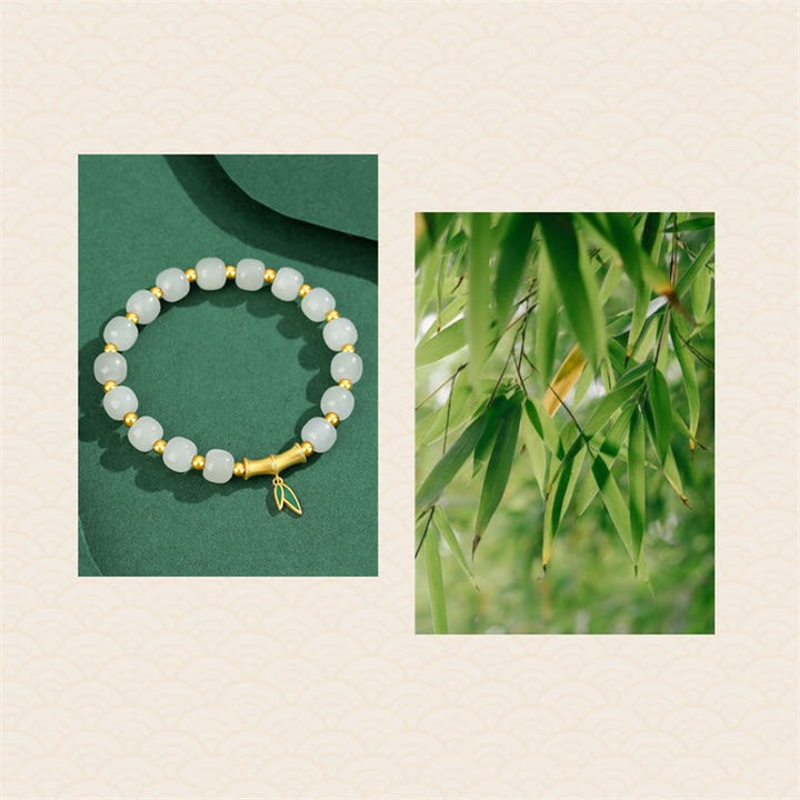 Braccialetto della fortuna in bambù e giada bianca Hetian in argento sterling 925 Buddha Stones - image 9