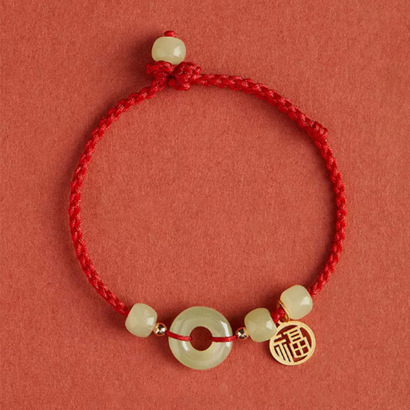 Braccialetto con corda Buddha Stones Round Peace Buckle Jade Lotus Happiness Abbondanza Ricchezza