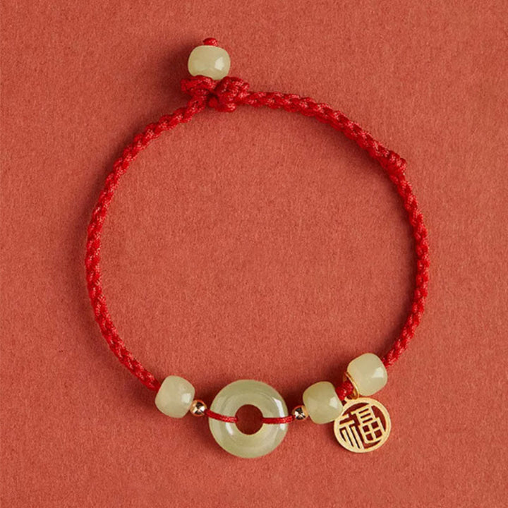 Braccialetto con corda Buddha Stones Round Peace Buckle Jade Lotus Happiness Abbondanza Ricchezza
