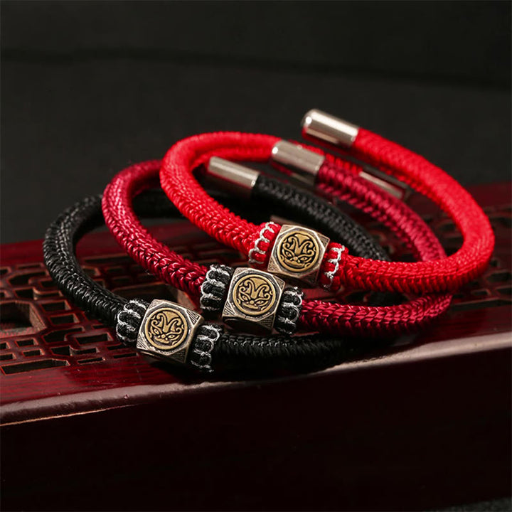 Bracciale Buddha Stones in argento sterling 925 con nodo perfetto e nodo King Kong, fede e forza