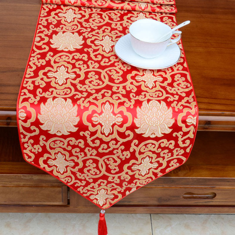 Preghiera Altare Fiore Vajra Drago Modello Tibetano Simboli di Buon Auspicio Nappe Jacquard Runner da Tavolo