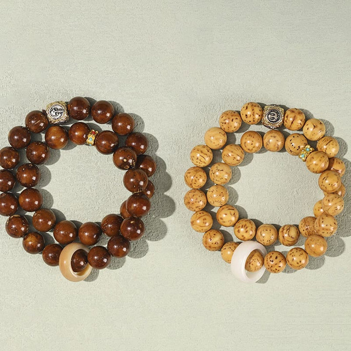 Braccialetto doppio giro Buddha Stones Tibetano Naturale Viola Oro Ratto Bodhi Seed Ricchezza