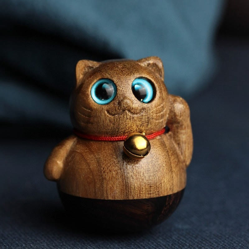 Buddha Stones Mini Gatto Fortunato Gattino Phoebe Zhennan Decorazione di Benedizione del Legno - image 16