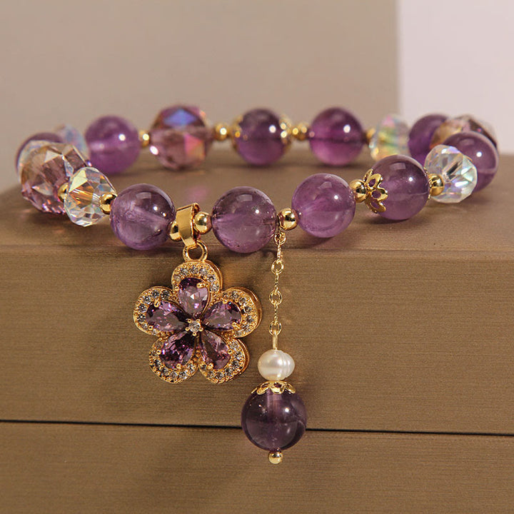 Bracciale con ciondolo a forma di fiore di perla di ametista naturale e trasformazione positiva